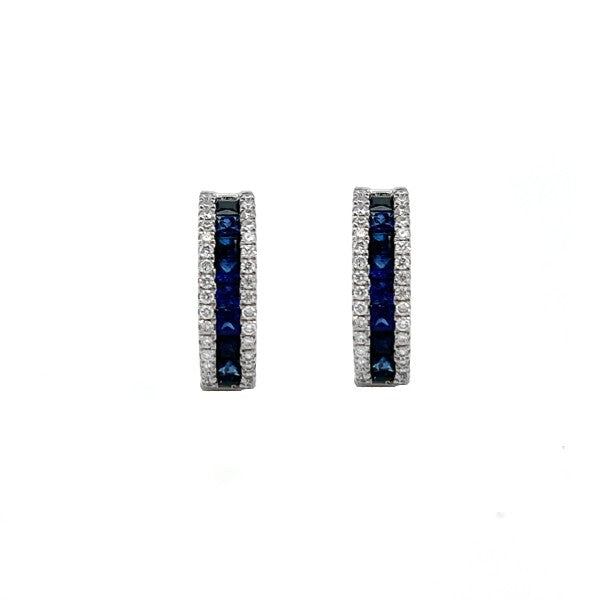 14K White Gold Sapphire and Diamond Hoop Earrings