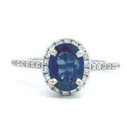 18K White Gold Sapphire and Diamond Halo Ring