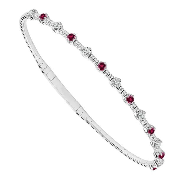 14K White Gold Flexible Ruby & Diamond Bangle Bracelet