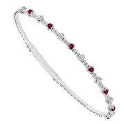 14K White Gold Flexible Ruby & Diamond Bangle Bracelet