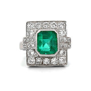 ESTATE 14K White Gold Emerald and Diamond Ring