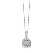 14K White Cluster Diamond Pave Cushion Necklace
