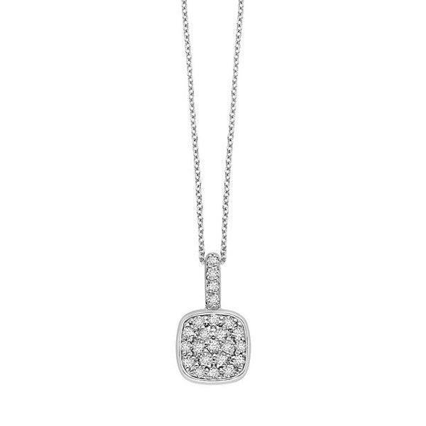14K White Cluster Diamond Pave Cushion Necklace