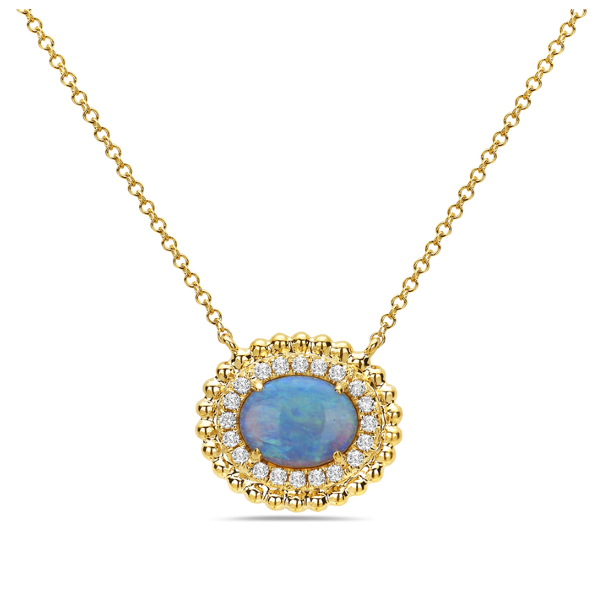 14K Yellow Gold Opal Diamond Necklace