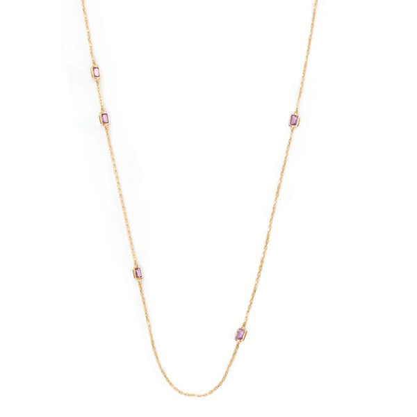 18K Yellow Gold Pink Sapphire Dot Necklace