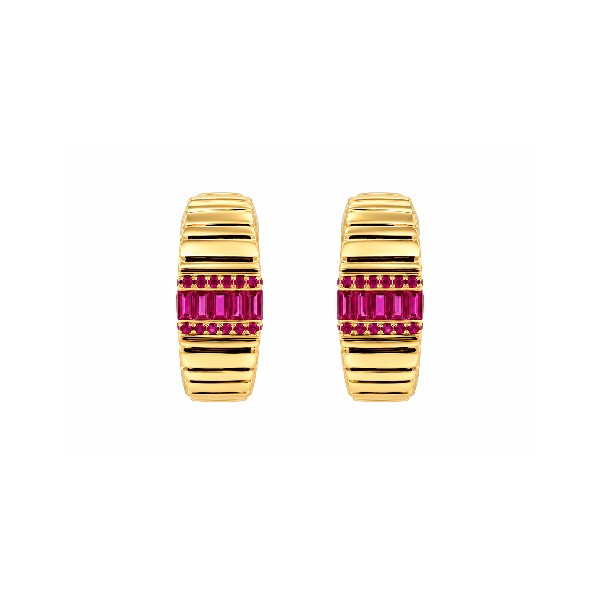 18K Yellow Gold Fluted Pink Sapphire Earrings