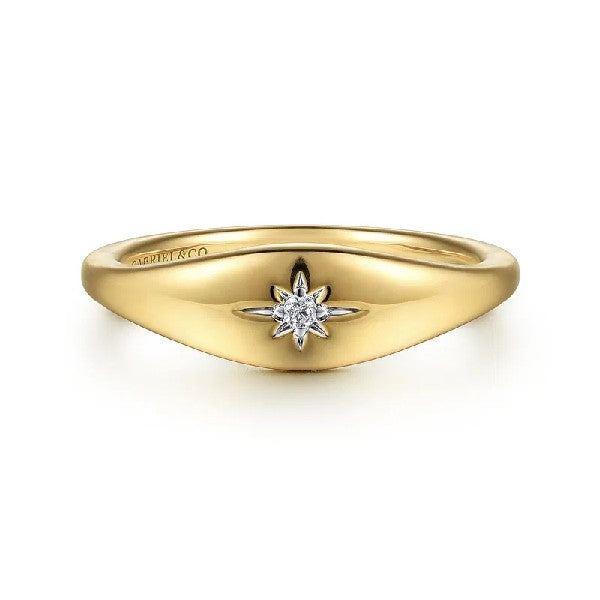 14K Yellow Gold Diamond Starburst Signet Ring