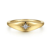 14K Yellow Gold Diamond Starburst Signet Ring