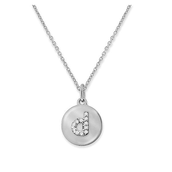 14K White Gold  Mini Disc Diamond Initial "d" Necklace