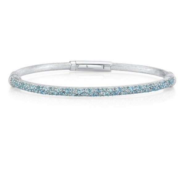 SLOANE STREET Sterling Silver Pave Swiss Blue Topaz  Bangle Bracelet