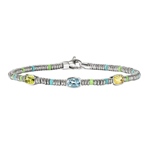 JOHN HARDY Sterling Silver Peridot/Lemon Quartz/ Sky Blue Topaz Beaded Heishi Bracelet