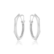 18K White Gold & Diamond Hexagon Hoop Earrings