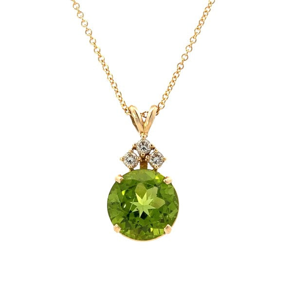 ESTATE 14K Yellow Gold Peridot and Diamond Pendant