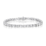 18K White Gold Tennis Bracelet With Alternating Emerald and Round Diamonds