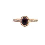 14K Rose Gold Ruby and Diamond Halo Ring