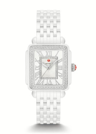 MICHELE Deco Madison White Ceramic Diamond Watch