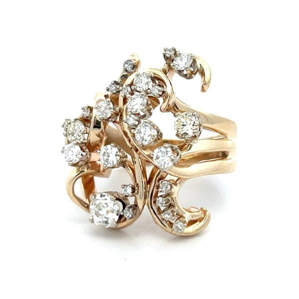 ESTATE 14K Yellow Gold Freeform Diamond Cocktail Fashion Ring