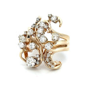 ESTATE 14K Yellow Gold Freeform Diamond Cocktail Fashion Ring