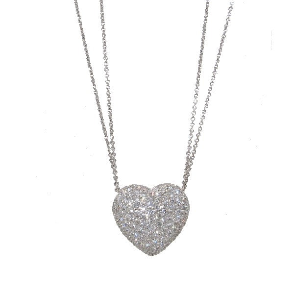 BERGIO 18K White Gold Diamond Puffy Heart Necklace