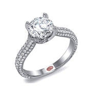 18K White Gold Pave Diamond Solitaire Engagemenr Ring