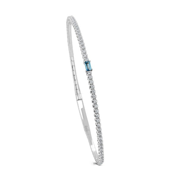 14K White Gold Blue Topaz & Diamond Flexible Bangle Bracelet