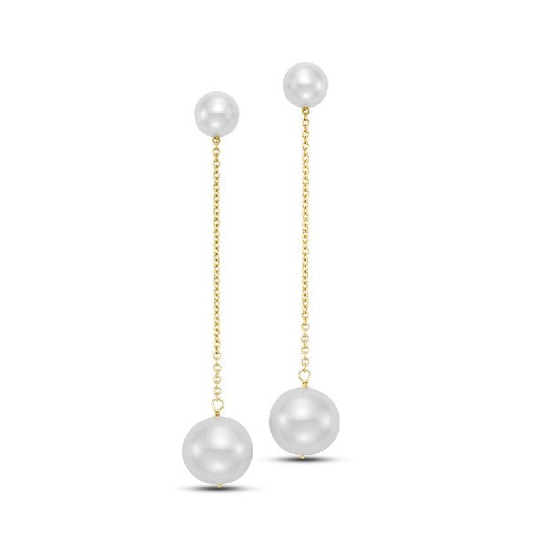 14K Yellow Gold Double Drop Freshwater Pearl Earrings