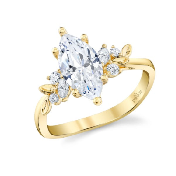 PARADE DESIGNS 14K Yellow Gold Marquise Leaf-Design Engagement Ring