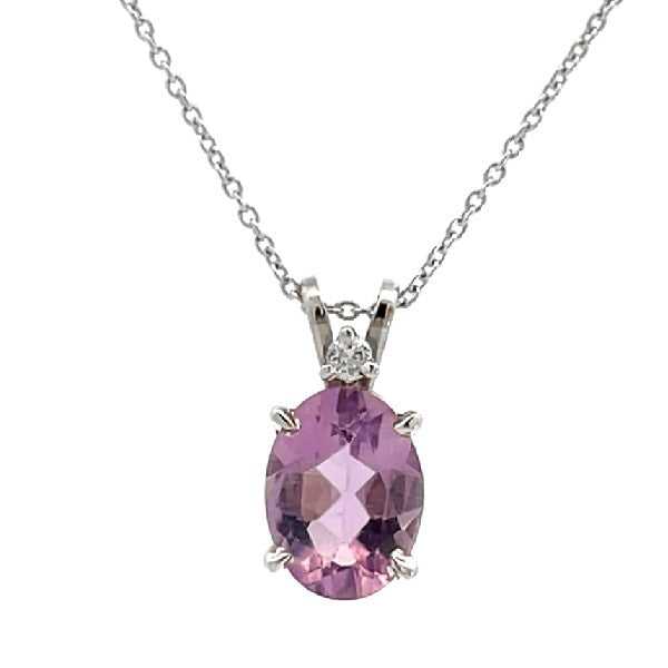 14K White Gold Amethyst and Diamond Pendant