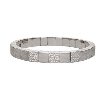 ROBERTO DEMEGLIO Scacco Stretch Bracelet in Matte White Gold with 3 Diamond Pavé Stations