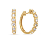 18K Yellow Gold Bezel Set Diamond Hoop Earrings