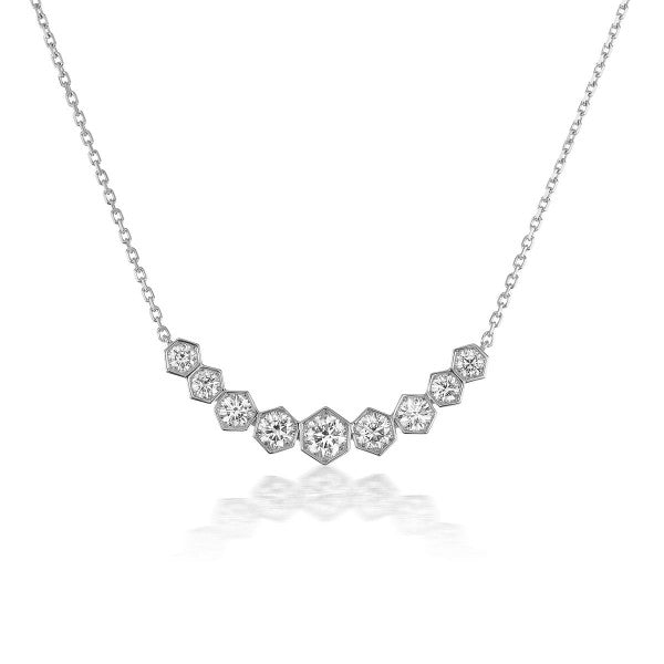 18K White Gold Diamond Hexagon Necklace