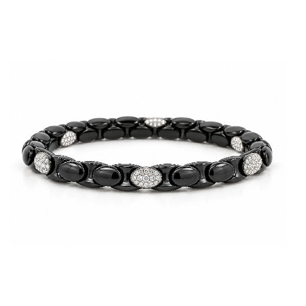 DEMEGLIO 18K White Gold & Polished Black Ceramic 6-Element Diamond Anacondina Stretchable Bracelet