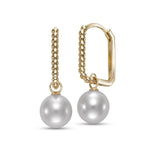 Load image into Gallery viewer, 8 x8.5mm White Freshwater Pearl Drop Earrings in 14K Yellow Gold
