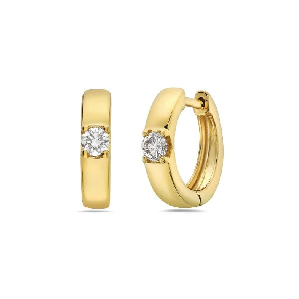 14K Yellow Gold Diamond Huggie Earrings