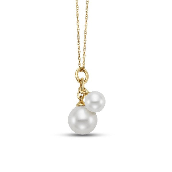 14K Yellow Gold Double Freshwater Pearl Dangle Necklace