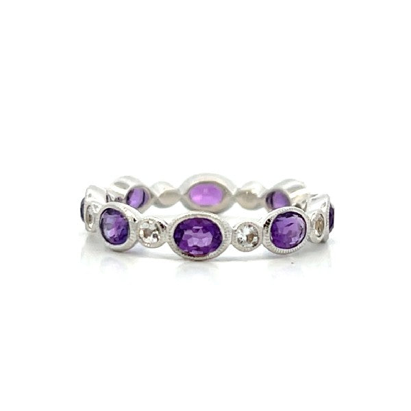 BEVERLY K 18K White Gold Amethyst and White Sapphire Eternity Band