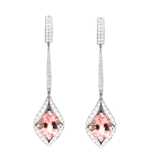 ESTATE Kat Florence 18K White Gold Linear Drop Morganite and Diamond Earrings