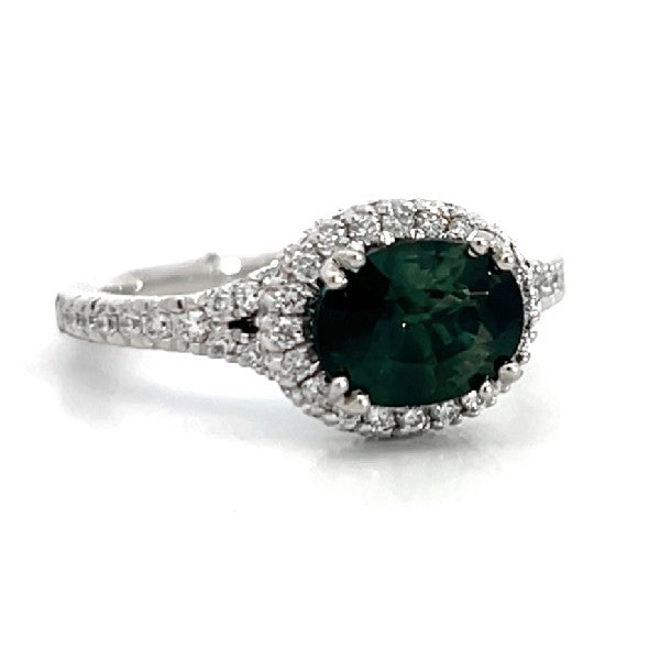 14K White Gold East-West Sapphire and Diamond Ring