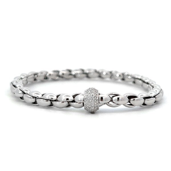 18K White Gold Stretchable Pave Diamond Rondelle Bracelet