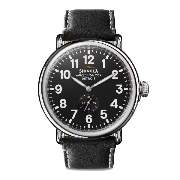 SHINOLA The Runwell 47mm Sub Second Black Dial, Black Leather Strap Watch