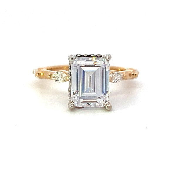 14K White and Yellow Gold Emerald Diamond Engagement Ring