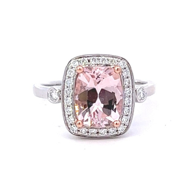 Morganite Diamond Halo Ring
