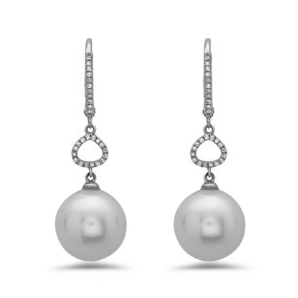 14K White Gold Diamond Pearl Earrings