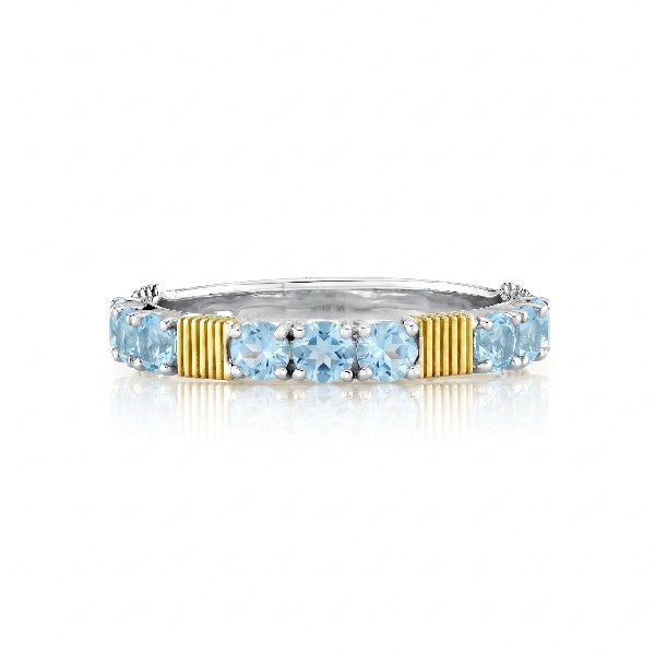 SLOANE STREET Sterling Silver and 18K Yellow Gold Sky Blue Topaz Station Ring