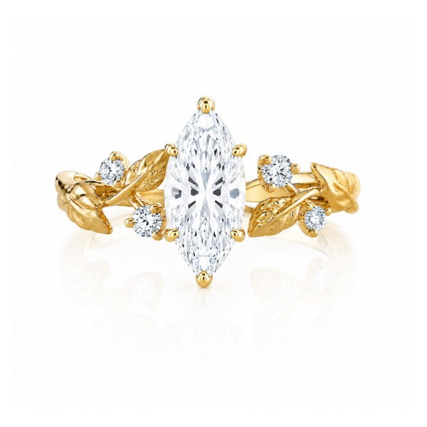 PARADE DESIGNS 14K Yellow Gold Vintage-Inspired Leaf Marquise Engagement Ring
