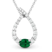 14K White Gold Emerald and Diamond Pendant Necklace