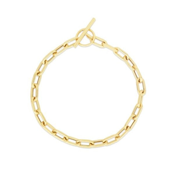 14K Gold Paperclip Toggle Link Chain Bracelet