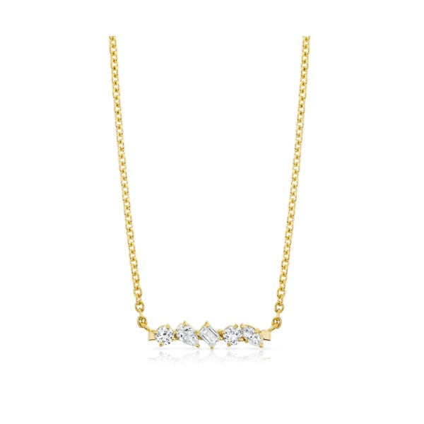 MICHAEL M 18K Yellow Gold Mini Montage Mixed Cut Diamond Bar Necklace