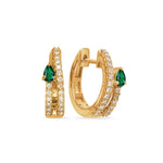 Load image into Gallery viewer, 14K Yellow Gold Emerald &amp; Diamond Hoop Earrings