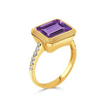 Load image into Gallery viewer, 18K Yellow Gold Bezel Set Amethyst Ring With Diamonds